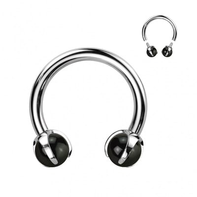Piercing titanium horseshoe 1.2x10x3 - zwart agaat - LMPiercings