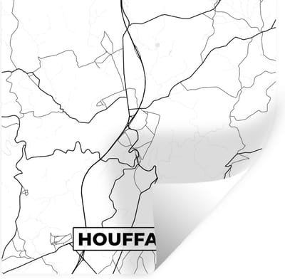 Muurstickers - Sticker Folie - Stadskaart – Plattegrond – België – Zwart Wit – Houffalize – Kaart - 100x100 cm - Plakfolie - Muurstickers Kinderkamer - Zelfklevend Behang XXL - Zelfklevend behangpapier - Stickerfolie