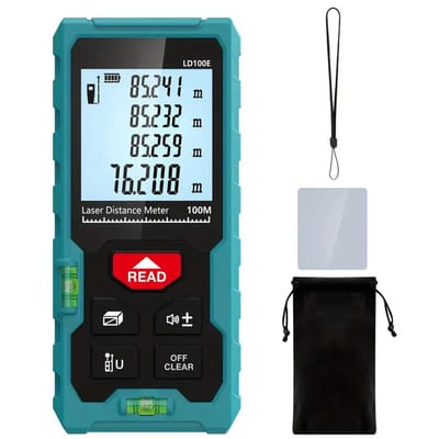 PolkaHome® digitale laser afstandsmeter 100m, kruislijnlaser met 2 Waterpassen, meetlint, Digitale Rolmaat, lasermeter, rangefinder – Reflector, Lengte, Oppervlak, Volumemeting