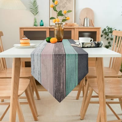 Moderne tafelrunner in teal voor de woonkamer, linnen placemats, antiek hout, 40x140cm, perfect voor dineren, feesten en bruiloften