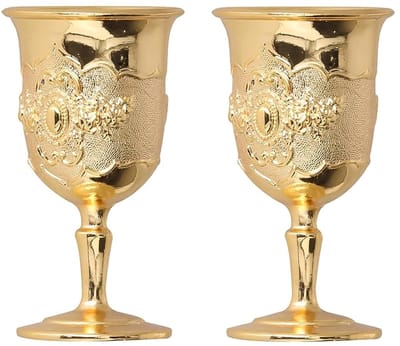 Dailygoods- Kelkbeker Vintage - Gouden Glazen - Set van 2 - Hoogte 60 mm - Voor Communie/Kerst - Prachtige Glans - Glazen Beker