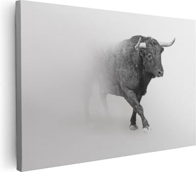 Artaza Canvas Schilderij Dierenkop - 30x20 cm - Klein - Wanddecoratie Stier - Muurdecoratie Woonkamer - Kamer Accessoires