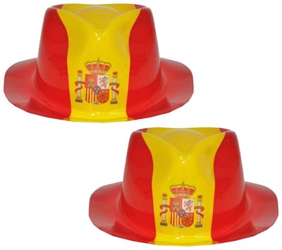 Verkleed hoed vlag Spanje - 2x - plastic - Landen vlag supporters artikelen