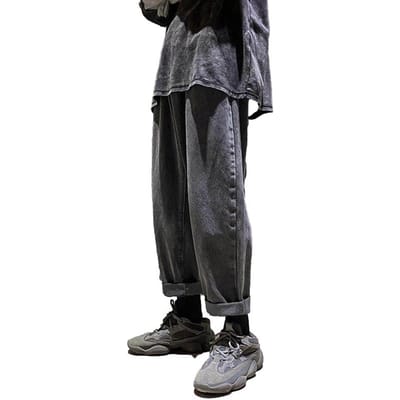 Elastische Taille Jeans Heren Losse Trend Rechte Pijp Broek Alles-match Wijde Pijpen S