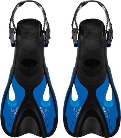 Atlantis Dolphin - Flippers - Zwemvliezen - Verstelbare Hielstrap - Voor Zwemmen & Snorkelen - Kinderen - Zwart/Petrol Blauw - 30-36