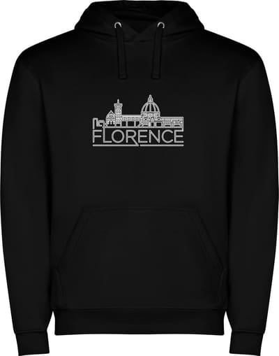 Zwarte unisex hoodie met “ Sky Line Florence Italie – Vakantiegevoel – Strak – Modern “ Print Full Color Color merk Roly maat S