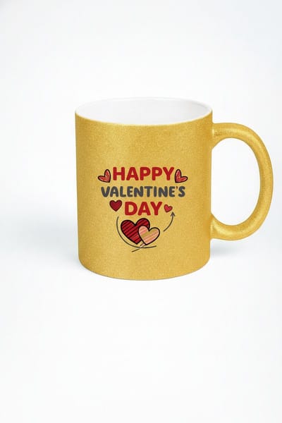 Valentijnsdag Koffiemok Glitter Goud 'Happy Valentine's Day' – Romantisch Liefdescadeau