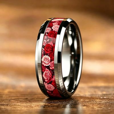 Luxe Rood Opaal & Meteoriet Inleg Ringen voor Mannen Vrouwen, Mode 8mm Koperkleurige Mannen Roestvrij Staal Ringen, Bruiloftsring Sieraden 13 black