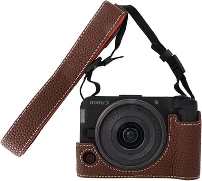 Camera case voor Canon EOS R50 V met verstelbare schouderband, PU leren tas, stijlvolle en lichte bescherming, nauwkeurige pasvorm en accessoires