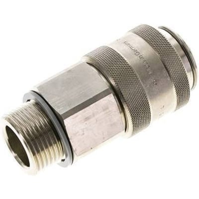 Vernikkeld Messing DN 19 Luchtkoppeling Snelkoppeling G 1 inch Buitendraad Double Shut-Off - CLS19-M-BN-SV-100