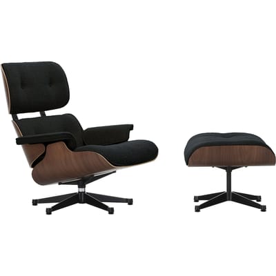 Vitra Lounge Chair & Ottoman - VitraNussbaumDunkel - gepolijst/ zijkanten zwart - Nubia 11 antraciet/zwart
