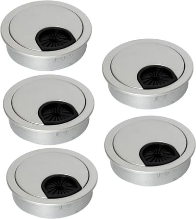 QTTVBTNA - 5 Kabeldoorvoer Bureau - Bureau Kabel Grommet voor Kabelbeheer - Bureaugaten voor Tafel en Werkplek - Eenvoudig te Installeren - 60 mm - Zilver