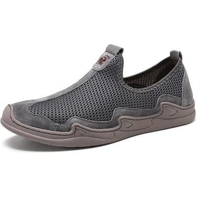 Heren Leer Zomer Ademend Holle Vrije Tijd Mesh Oppervlak Schoenen Heren Grote Mesh Ademende Mesh Sneaker 44 grijze kleur