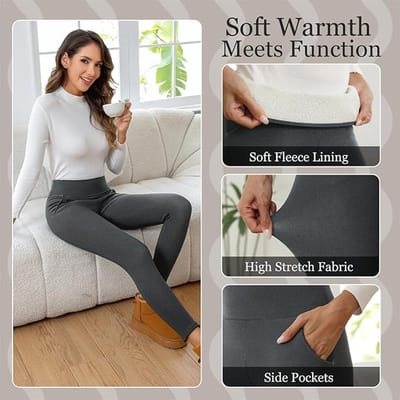 Thermische leggings voor dames, gevoerde thermische legging met zakken, thermische panty voor buiten thuis , gemêleerd grijs , maat S slim