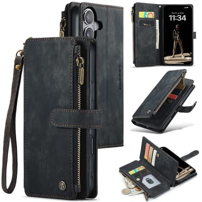 CaseMe Hoesje - Geschikt voor iPhone 16 Hoesje - CaseMe C30 Book Case met Portemonnee - Zwart