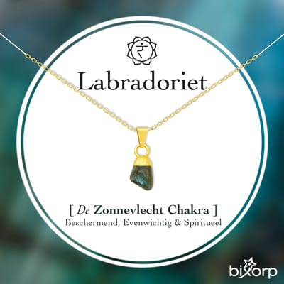 Bixorp Ruwe Labradoriet Ketting - Goud Verguld S925 Zilver + Edelsteen Hanger - Onbewerkte Steen - Spirituele Chakra Ketting met Cadeau Kaartje - 45cm + 5cm verstelbaar