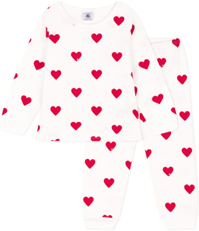 Petit Bateau Kinderpyjama van fleece met hartjesprint