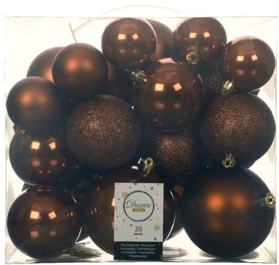Decoris Kerstballen - 26x st - kaneel bruin - 6-8-10 cm - kunststof - kerstversiering