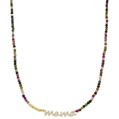 Luxenter ketting in 925 sterling zilver en meerkleurige toermalijn, afgewerkt in 18 karaat geel goud - Mama