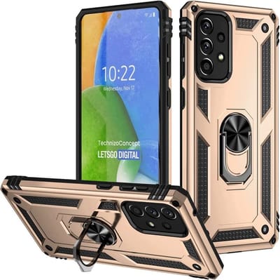 Hoesje Geschikt Voor Samsung Galaxy A73 5G hoesje Hybrid Armor Anti-Shock hoesje Goud - Galaxy A73 5G - A73 5G Hoesje kickstand Ring houder cover TPU backcover hoesje