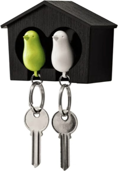 Qualy Duo Sparrow Sleutelhouder Vogelhuisje Zwart – Wit/Groen 7.15×9.55×4.5cm 100g