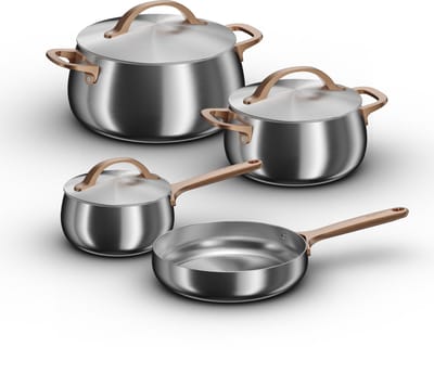 BergHOFF Home Belly Pannenset 7-delig – RVS Kookset met Steelpan, Kookpotten & Deksels – Inclusief Ø 28 cm Braadpan – PFAS-Vrij & Ovenbestendig – Warm Blush