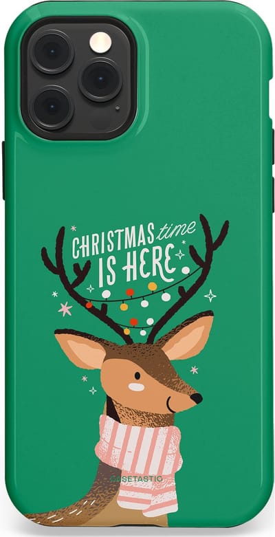 Casetastic hoesje geschikt voor Apple iPhone 12 / Apple iPhone 12 Pro - MagSafe - Dubbellaagse bescherming - Rudolf het Rendier op het groen - Fashion Case - Turquoise Perzik Donkergroen
