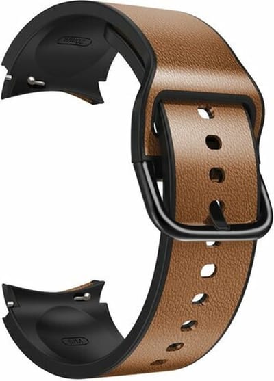 By Qubix - 2 in 1 siliconen/ leren bandje 20mm - Bruin - Geschikt voor Samsung Galaxy Watch 7 (40 & 44mm) - Galaxy Watch FE - Galaxy Watch 6 - Galaxy Watch 6 Pro - Galaxy Watch 5 - 5 Pro - Galaxy Watch 4 - 4 Classic