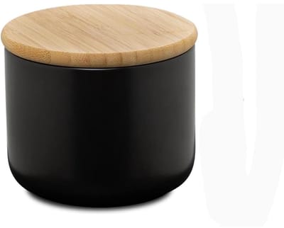 GELLDG Keramische Bewaardoos - Luchtdichte Suikerpot - Met Bamboe Deksel En Siliconen Ring - Zwarte Glazuur Afwerking - 260ml Inhoud - Geschikt voor Keuken En Badkamer - Zwart