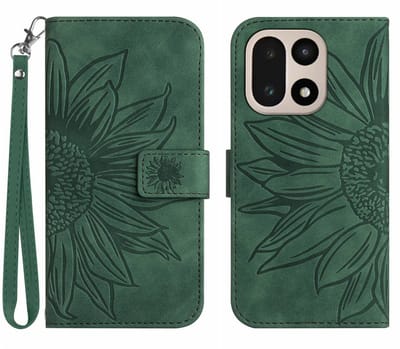 Coverup Hoesje - Geschikt voor OnePlus 15 Hoesje - Coverup Zonnebloem Book Case met Koord - Groen