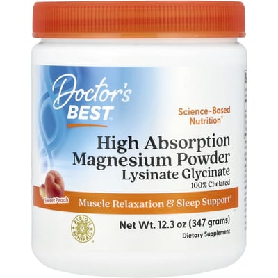 Doctor's Best, Poudre de Magnésium, Haute Absorption, Saveur Pêche, 12,3 oz (347 g)