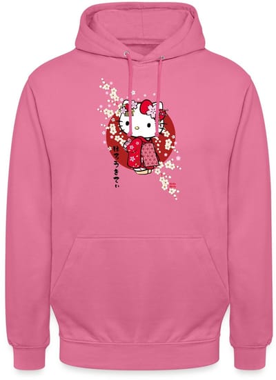 Hello Kitty In Een Rode Kimono En Kersenbloesems Hoodie Unisex