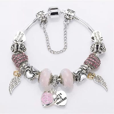 Europese originele kristal bedelarmband voor kinderen vrouwen met verzilverde slangenketting merk armband authentieke sieraden 21cm gray