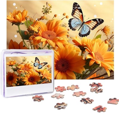 Legpuzzel 500 stukjes - Fotopuzzel Volwassenen - Ontspannende Avondactiviteit - Gerecycled Bordmateriaal - 75 x 50 cm - Zonnebloem Vlinder