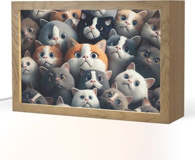 Nachtlampje 30x20 cm - Kinder lampje - Kat - Dieren - Poes - Grijs - Patronen - Kind - Tafellamp kinderkamer - Slaapkamer lamp - Bedlamp kinderen - Kinderlampje stopcontact - Wandlamp babykamer - Nachtlampjes