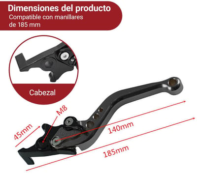 Dailygoods- Remhendel Verstelbaar - 2 Stuks - Aluminium - Geschikt voor 185 mm Sturen - Verbeterde Remprestaties - Geschikt voor Motorfietsen - Motorremhendel
