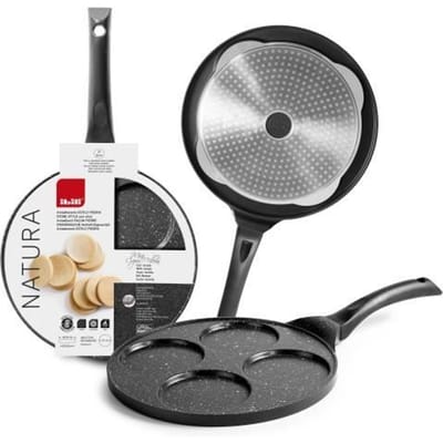 IBILI - Crêpepan voor 4 mini-crêpes Natura, 26 cm, Gegoten aluminium, Anti-aanbaklaag steenlook, Geschikt voor inductie