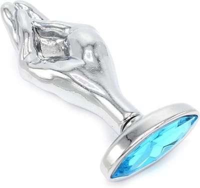 Kiotos - Fist Buttplug Aluminium Met Lichtblauwe Siersteen
