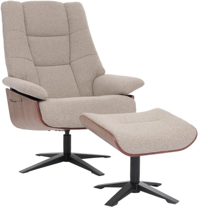 MCA relaxfauteuil + kruk MCW-N57, relaxfauteuil, bouclé stof hout ~ bruin