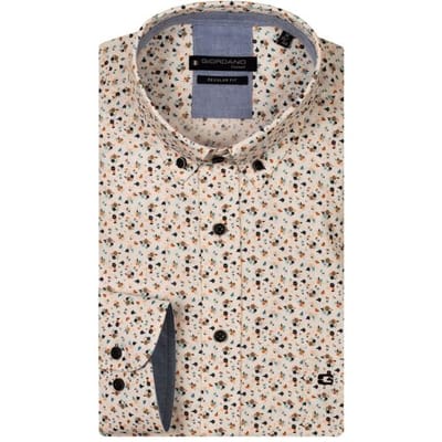 Giordano Overhemd Ivy Linnen Look Allover Mini Flowers Oranje-Multi / male