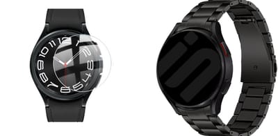 Strap-it Titanium Horlogeband + Screenprotector - Geschikt voor Samsung Galaxy Watch 6 Classic 47mm & Galaxy Watch Ultra / Ultra 2025 47mm - Luxe schakelarmband - Lichtgewicht & duurzaam - Zwart