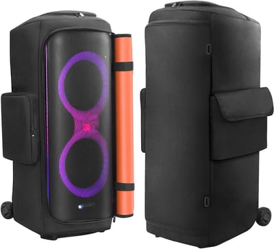 Draagbare speakerstand met zachte stofhoes voor buitenfeesten, opbergtas met vakken voor oplader, microfoons en accessoires