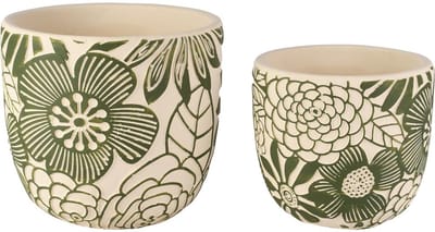 Dekoratief | Set 2 bloempotten 'Retro Flowers', cement, 18x18x16cm | A260466