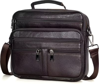 WoYoW® - Heren Lederen Schoudertas - Echt Rundleder - Grote Rits Messenger Bag - Koeienhuid Lederen Handtassen - Donkere koffie