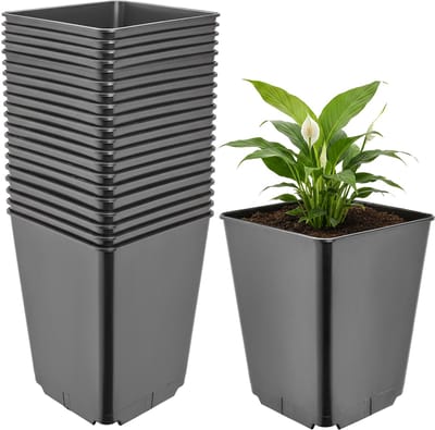 Garronda Set van 20 hoge vierkante kunststof kweekpotten met drainagegaten voor tuin (Zwart, 16 x 16 x 20 cm (3,5L)) GD-KW-HS