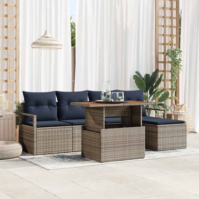 vidaXL - Tuinbank - Set - 6 - st - Grijs - en - Marineblauw