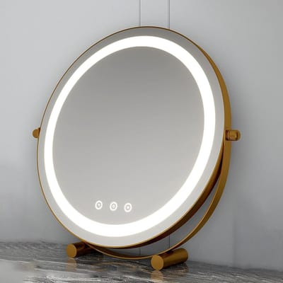 Verlichte Spiegel - Kaptafel Spiegel - Make-up Aanbrengen - Drie Kleurinstellingen - 40cm Diameter - Goud
