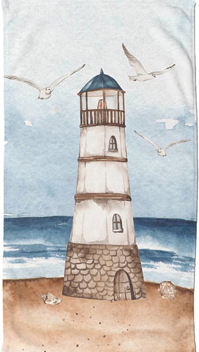 Strandlaken voor Kinderen 100x180 cm - Vuurtoren en Meeuwen Print - Blauw - Good Morning - Oeko-Tex Gecertificeerd