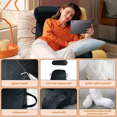Leeskussen XL - Rugsteun Kussen - Comfortabel Lezen - Afneembare Nekrol - 75 cm Breed - Zwart