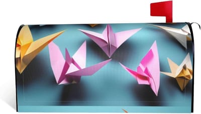 Brievenbushoes - Brievenbusdecoratie - Tuin Aankleden - Origami Kranen Print - 46x53 cm - 53x64.5 cm - Zwart